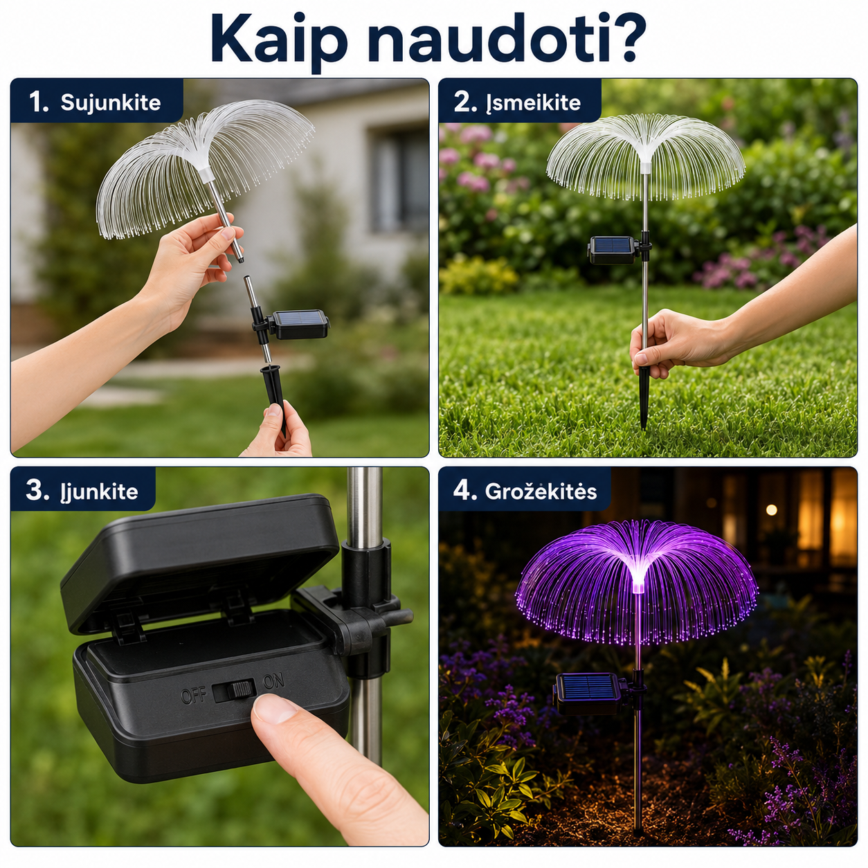 Saulės energija įkraunamas sodo šviestuvas LUMIPALM (7 spalvų)