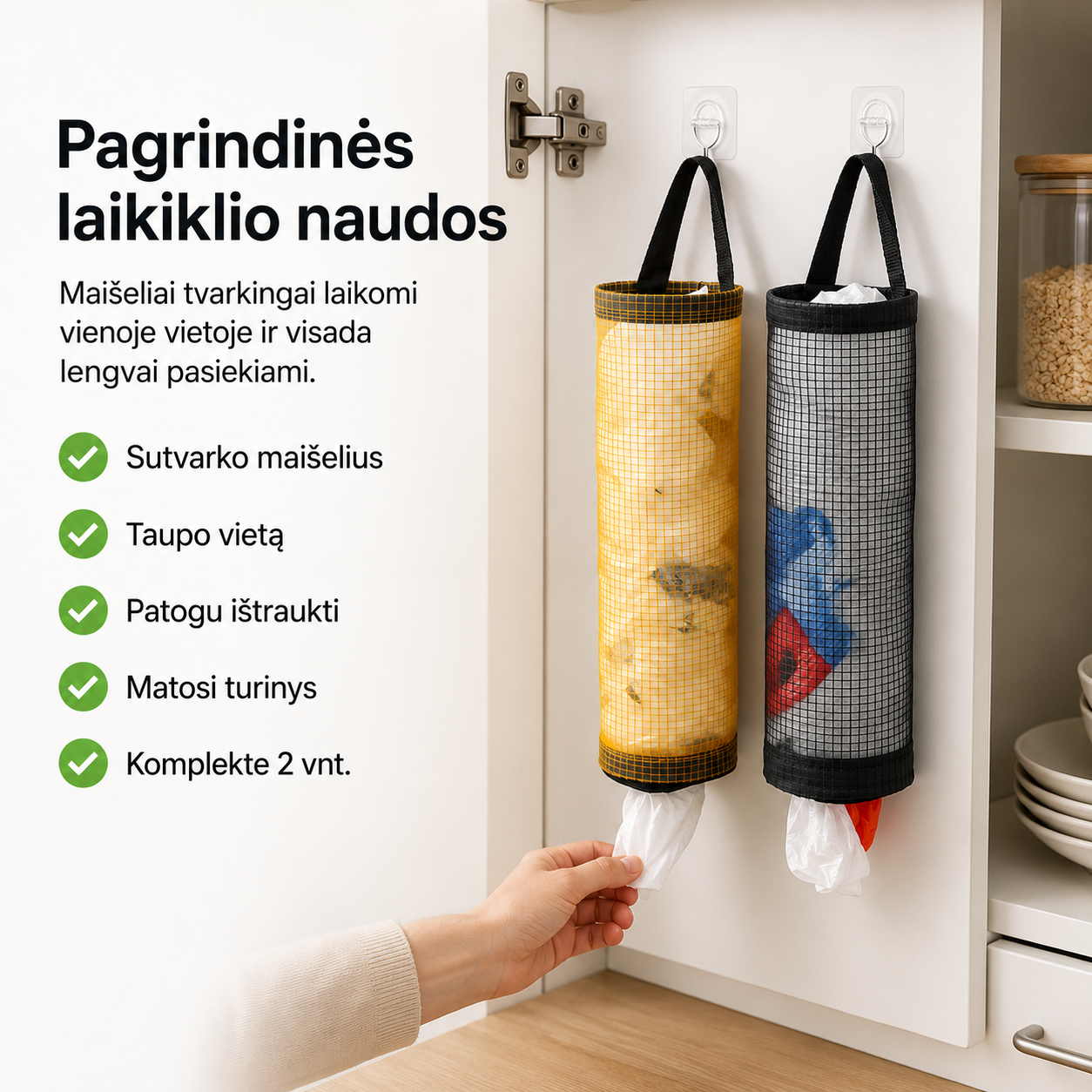 Pakabinamas plastikinių maišelių laikiklis (komplekte 2 vnt.) – nuotrauka 3