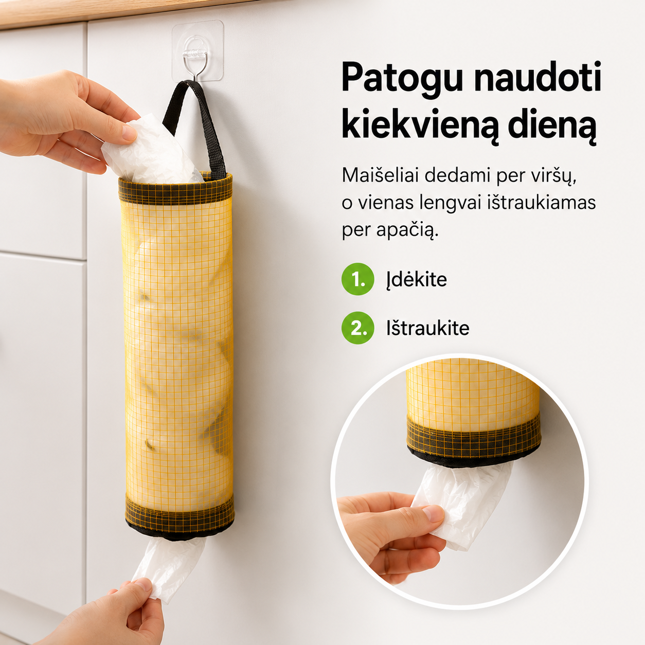 Pakabinamas plastikinių maišelių laikiklis (komplekte 2 vnt.) – nuotrauka 4