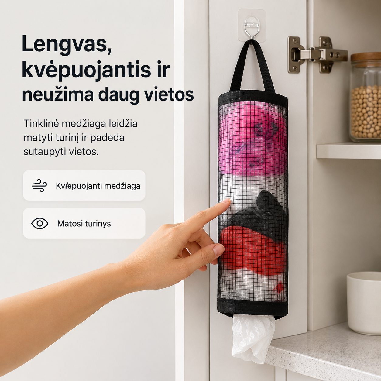 Pakabinamas plastikinių maišelių laikiklis (komplekte 2 vnt.) – nuotrauka 6