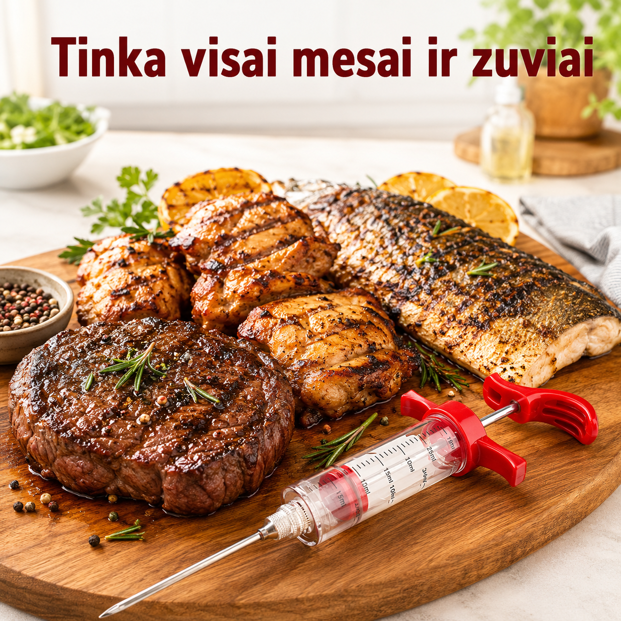 Marinato švirkštas mėsai (injektorius su nerūdijančio plieno adatomis)