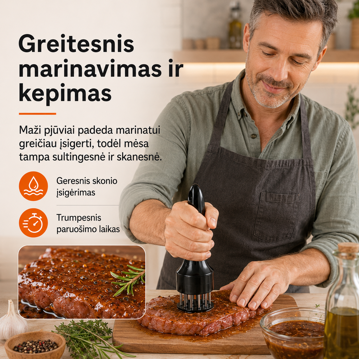 Mėsos minkštinimo įrankis – sultingesnei mėsai