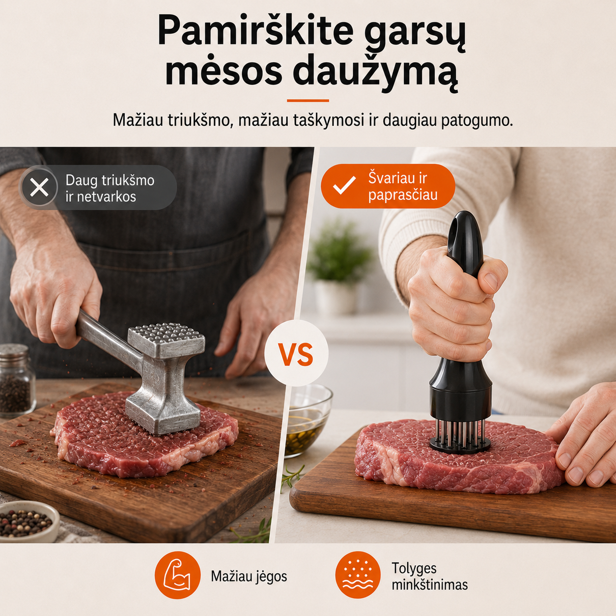 Mėsos minkštinimo įrankis – sultingesnei mėsai