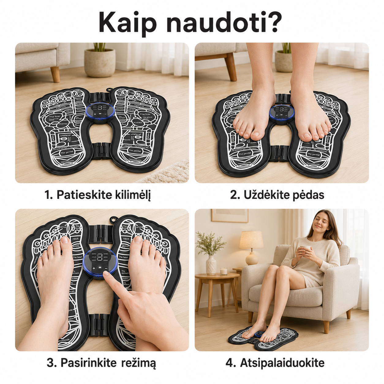 EMS pėdų masažo kilimėlis (8 režimai, 19 intensyvumo lygių)