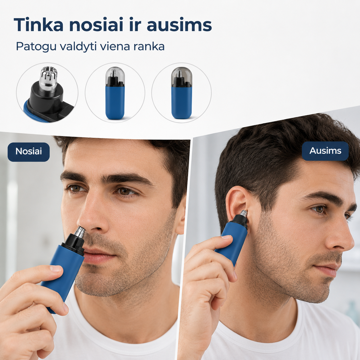 Įkraunamas nosies ir ausų plaukelių trimeris – tvarkinga išvaizda be skausmo