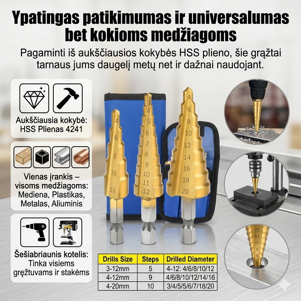 pakopinių grąžtų rinkinys