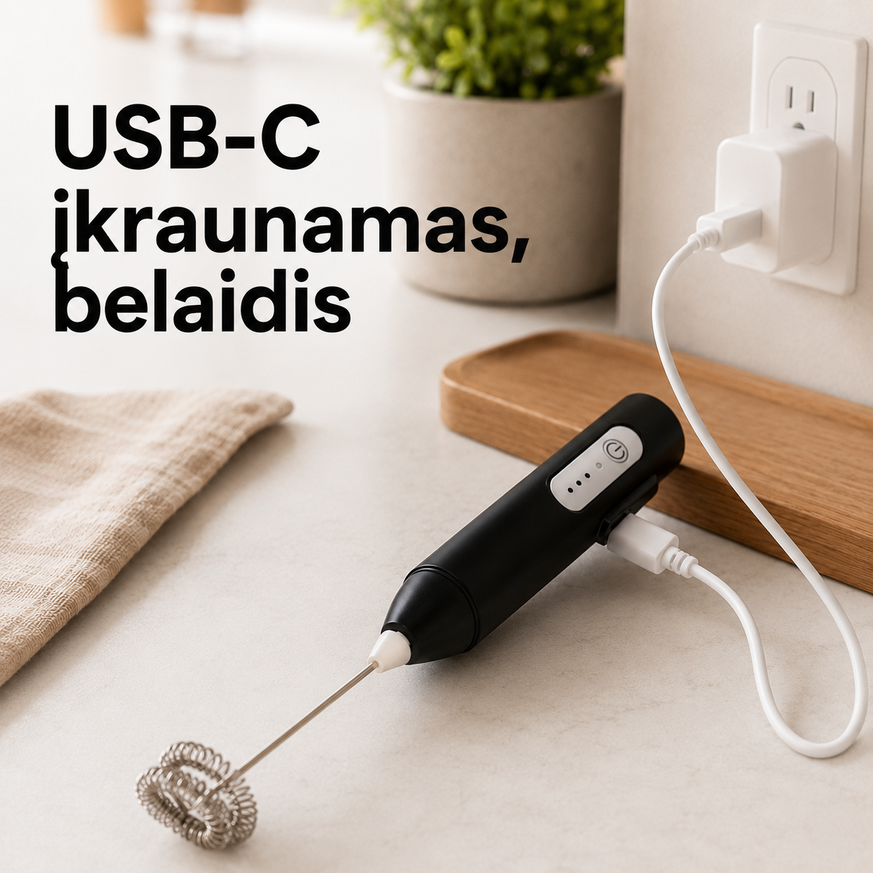 USB-C įkraunamas, belaidis