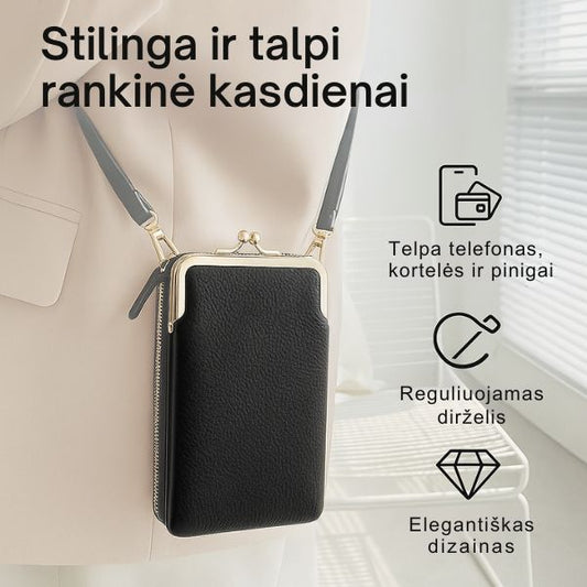 Rankinė Trys Viename: piniginė, telefono dėklas, rankinė (juoda spalva)