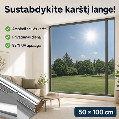 Veidrodinė langų plėvelė nuo saulės ir smalsių žvilgsnių (50 × 100 cm)