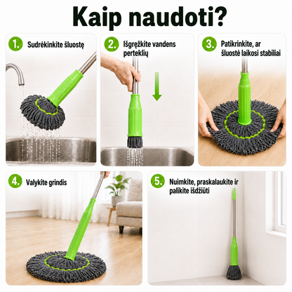 Savaime išsigręžianti apvali 360° šluota (su mikropluošto šluoste)