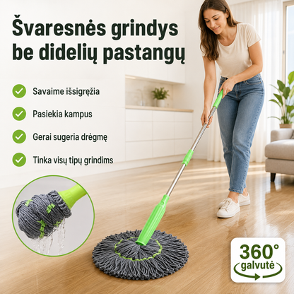 Savaime išsigręžianti apvali 360° šluota (su mikropluošto šluoste)