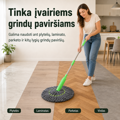 Savaime išsigręžianti apvali 360° šluota (su mikropluošto šluoste)