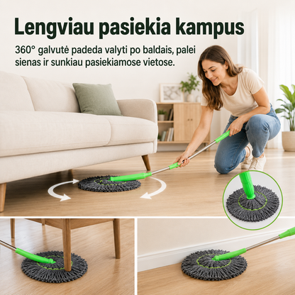 Savaime išsigręžianti apvali 360° šluota (su mikropluošto šluoste)
