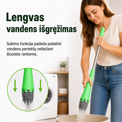Savaime išsigręžianti apvali 360° šluota (su mikropluošto šluoste)