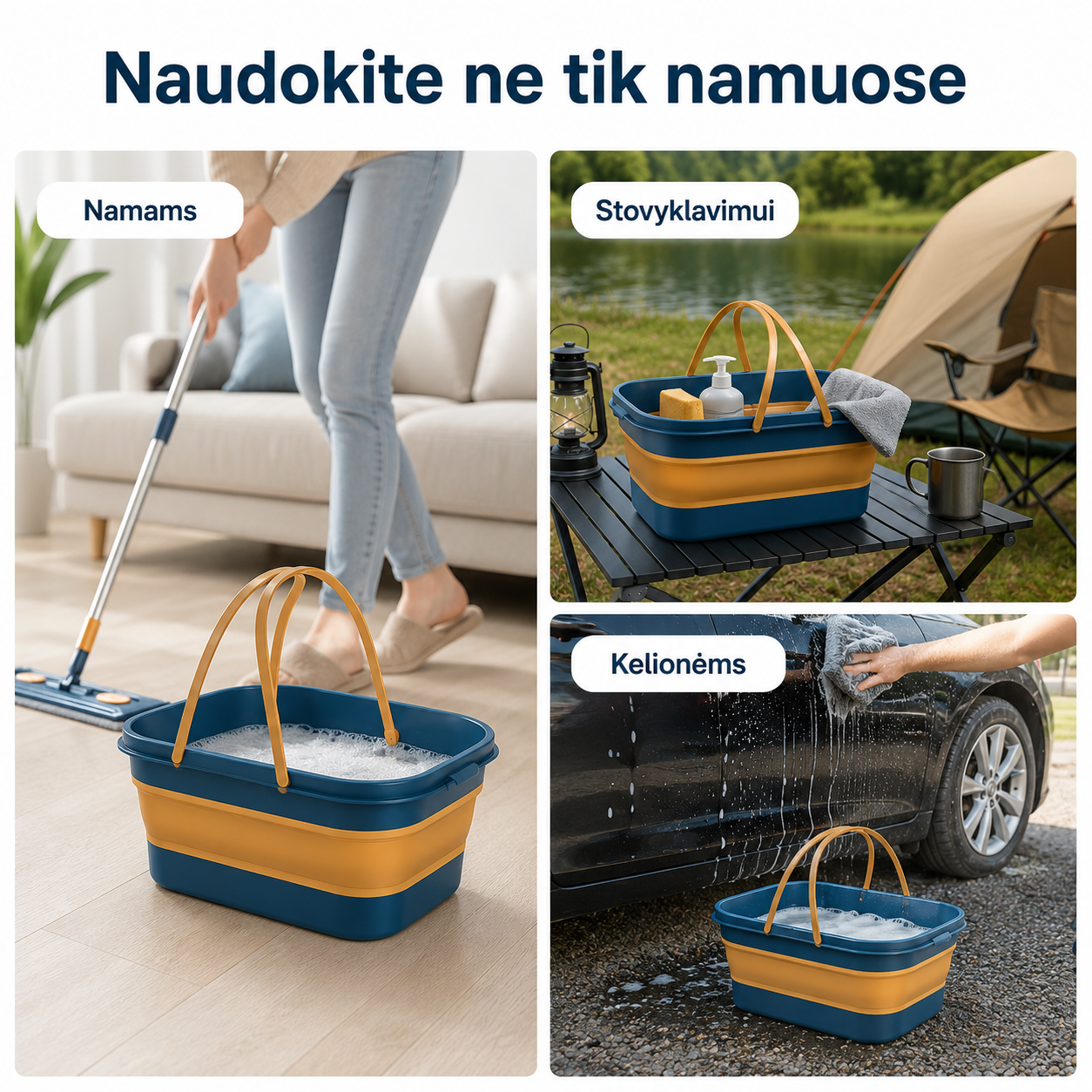 Sulankstomas 10 l kibiras – patogiam grindų plovimui ir lengvam laikymui