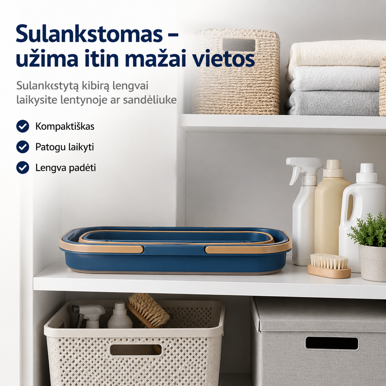 Sulankstomas 10 l kibiras – patogiam grindų plovimui ir lengvam laikymui