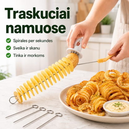 Bulvių spiralių pjaustyklė (rankinė, su 4 iešmais)