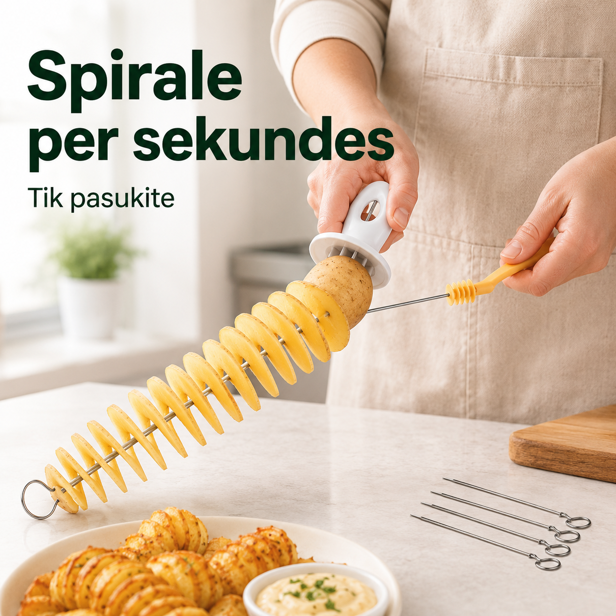 Bulvių spiralių pjaustyklė (rankinė, su 4 iešmais)