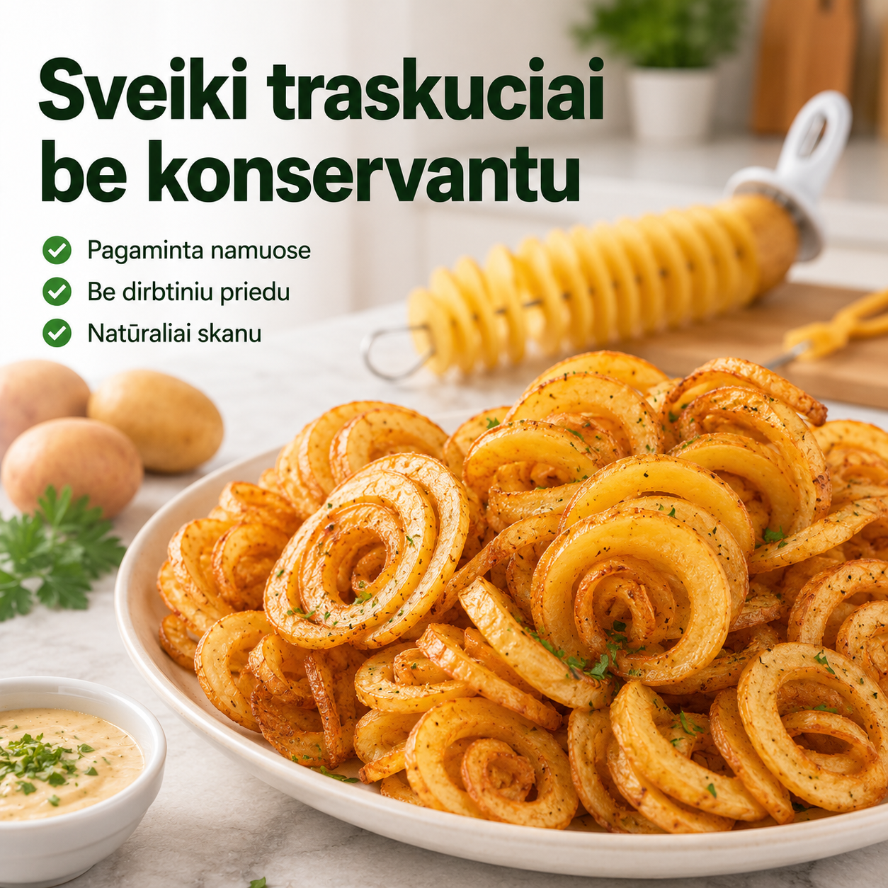 Bulvių spiralių pjaustyklė (rankinė, su 4 iešmais)