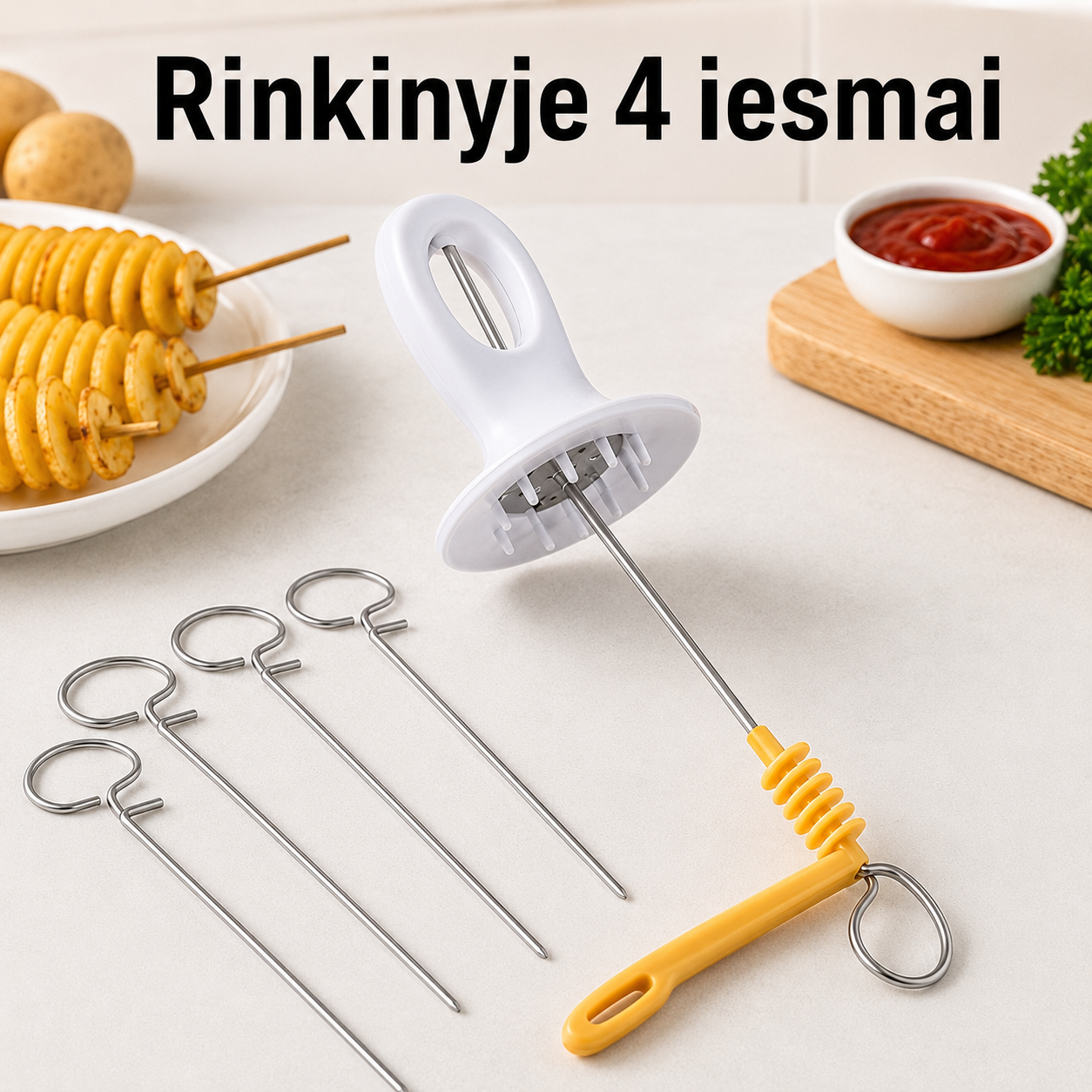 Bulvių spiralių pjaustyklė (rankinė, su 4 iešmais)