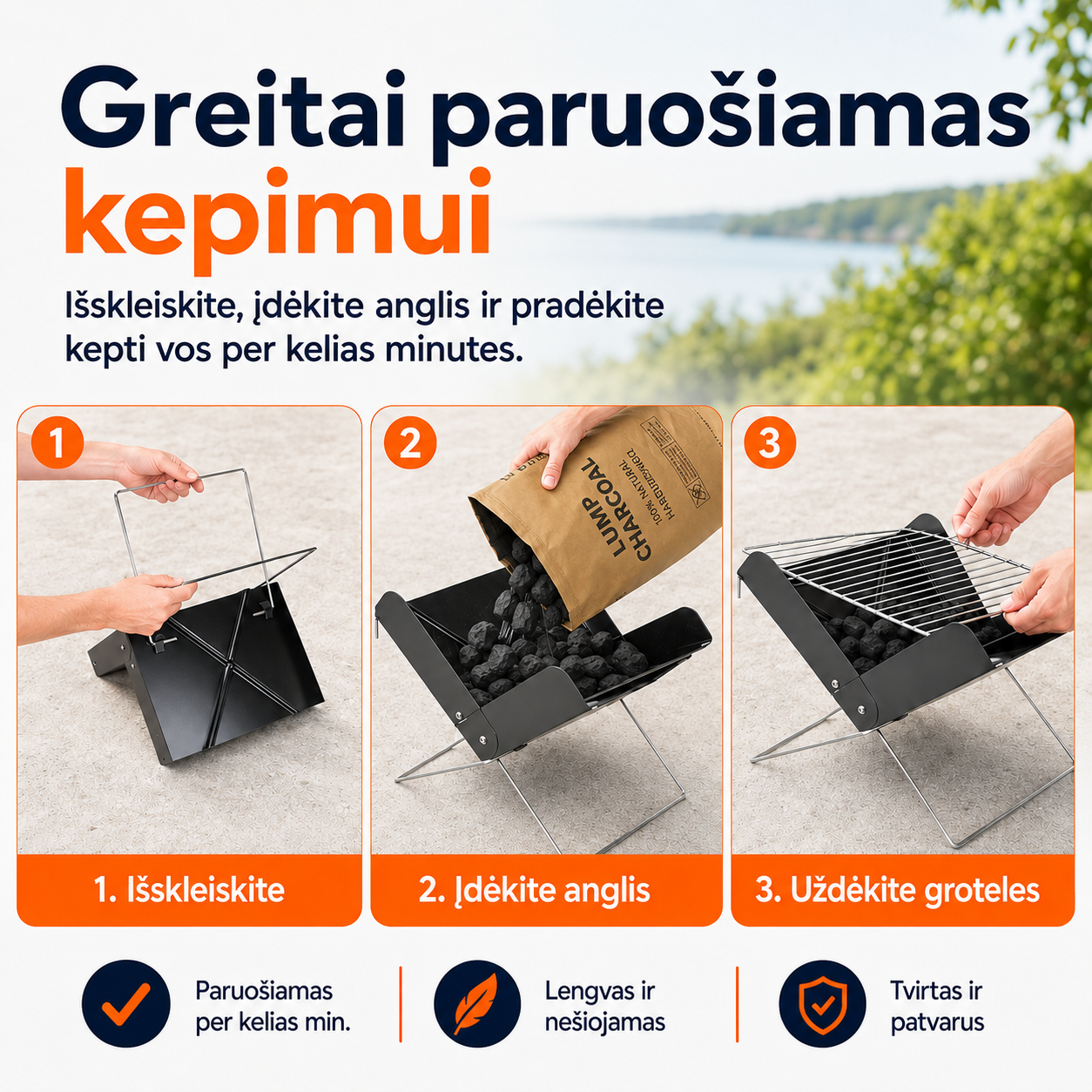 Sulankstomas nešiojamas grilis (patogus išvykoms ir stovyklavimui) – nuotrauka 8