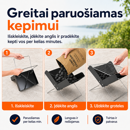Sulankstomas nešiojamas grilis (patogus išvykoms ir stovyklavimui) – nuotrauka 8