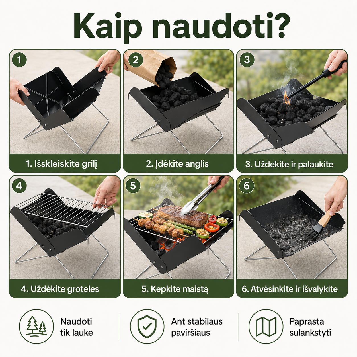 Sulankstomas nešiojamas grilis (patogus išvykoms ir stovyklavimui) – nuotrauka 9