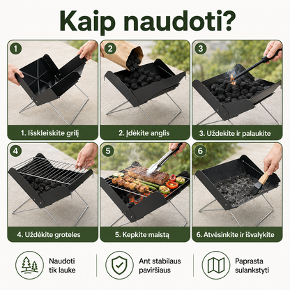 Sulankstomas nešiojamas grilis (patogus išvykoms ir stovyklavimui) – nuotrauka 9