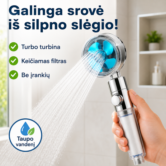 Turbo dušo galvutė su keičiamu filtru (padidina vandens slėgį)