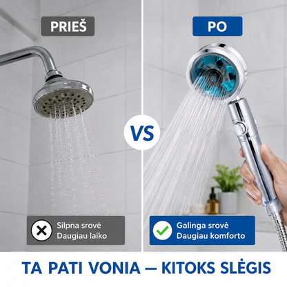 Turbo dušo galvutė su keičiamu filtru (padidina vandens slėgį)