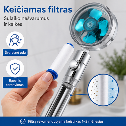 Turbo dušo galvutė su keičiamu filtru (padidina vandens slėgį)