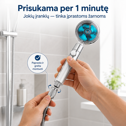 Turbo dušo galvutė su keičiamu filtru (padidina vandens slėgį)