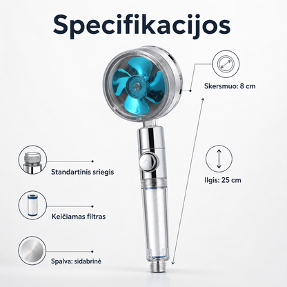 Turbo dušo galvutė su keičiamu filtru (padidina vandens slėgį)