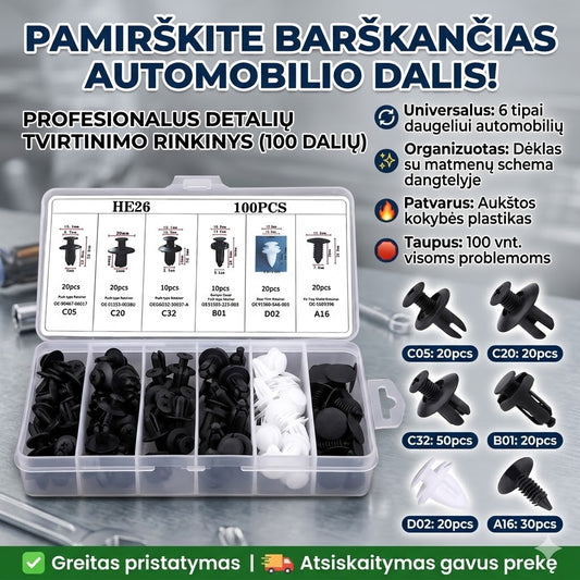 universalių automobilinių segtukų rinkinys