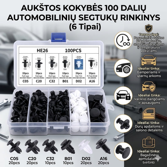 universalių automobilinių segtukų rinkinys