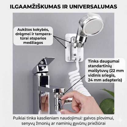 Universalus maišytuvo antgalis su lanksčia žarna – patogus plaukų ir augintinių plovimas be taškymosi