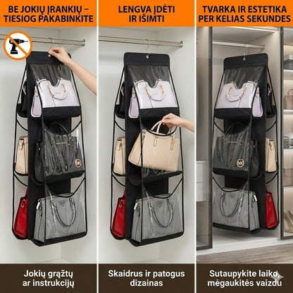 Pakabinamas rankinių organizatorius (6 skyriai)
