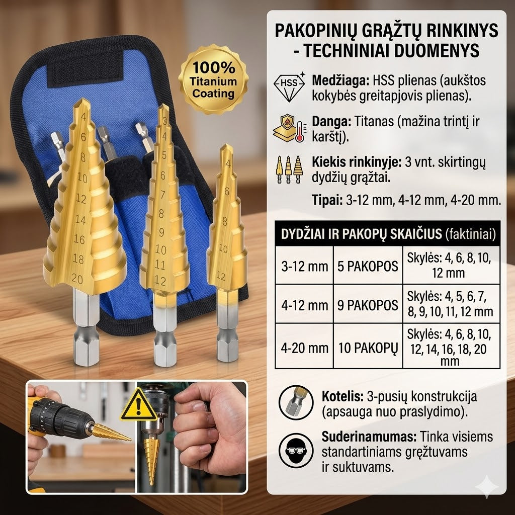 pakopinių grąžtų rinkinys