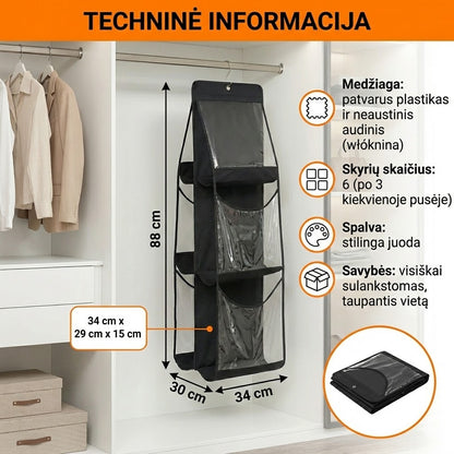 Pakabinamas rankinių organizatorius (6 skyriai) 