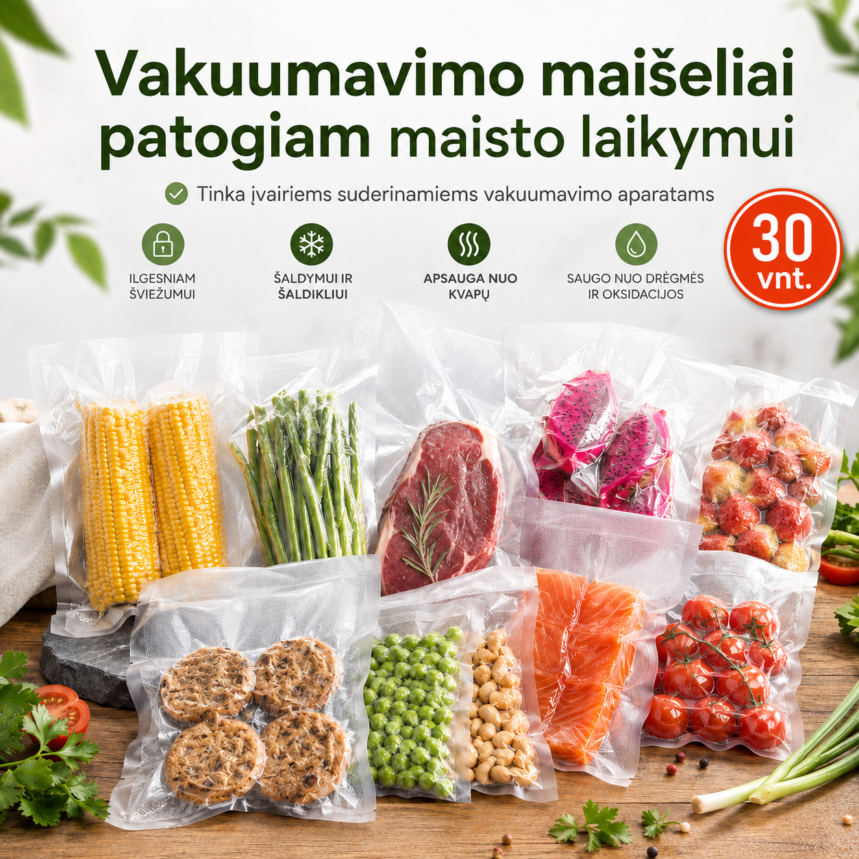 Vakuumavimo maišeliai – papildymas vakuumavimo aparatui 30 vnt.