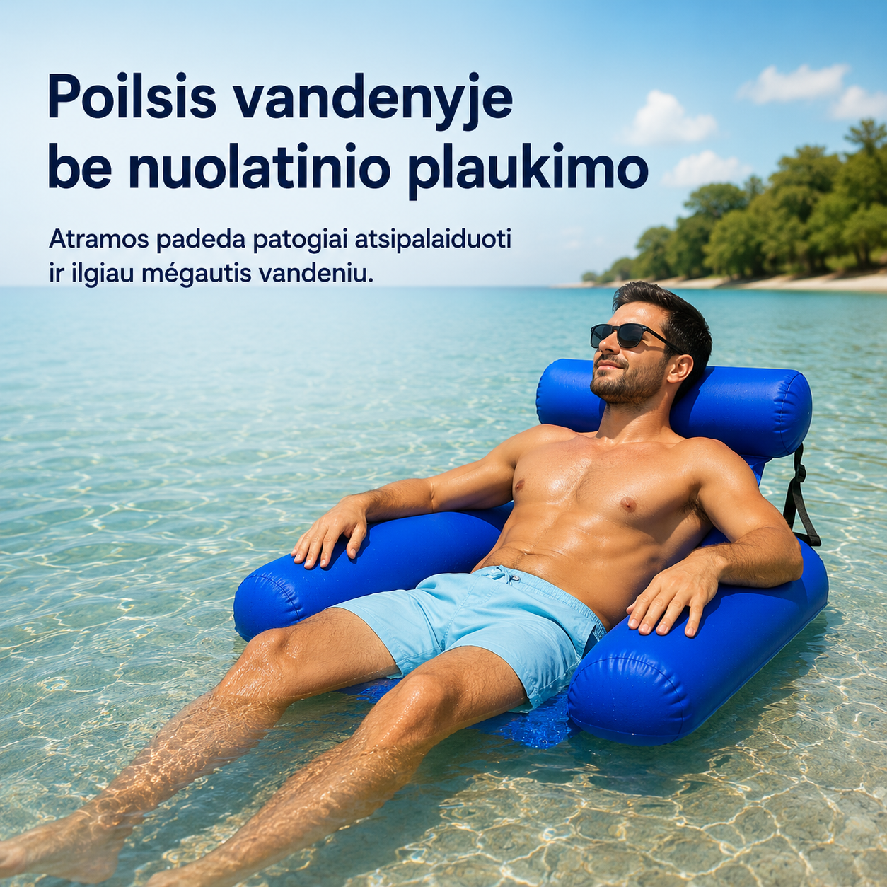 Pripučiama plūduriuojanti vandens kėdė (su porankiais ir kaklo atrama)