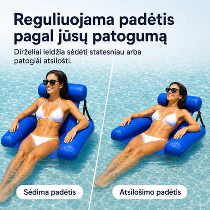 Pripučiama plūduriuojanti vandens kėdė (su porankiais ir kaklo atrama)