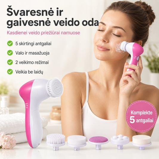 Elektrinis veido valymo šepetėlis 5 viename (su 5 antgaliais)