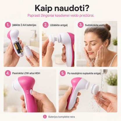 Elektrinis veido valymo šepetėlis 5 viename (su 5 antgaliais) – nuotrauka 9