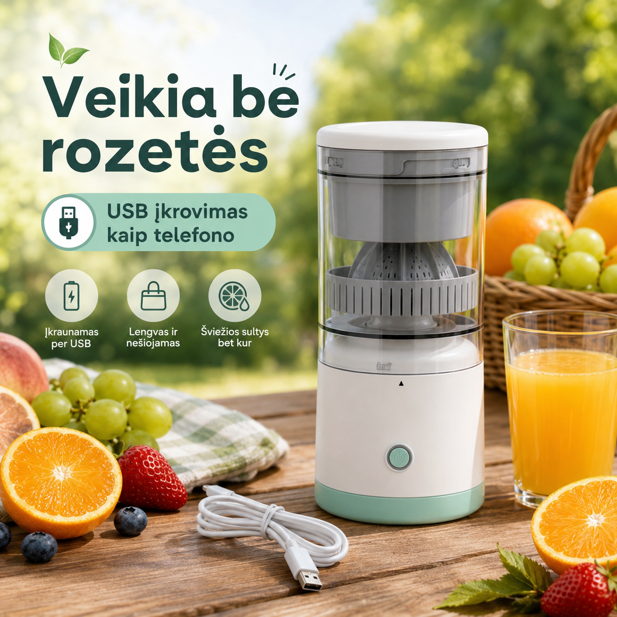 Elektrinė vaisių sulčiaspaudė (400 ml, USB įkraunama)
