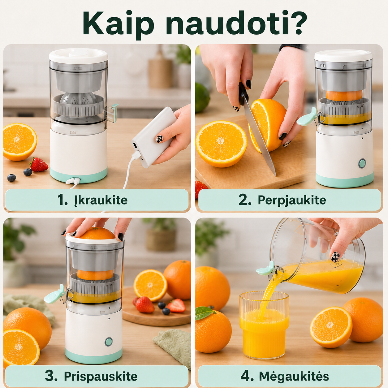 Elektrinė vaisių sulčiaspaudė (400 ml, USB įkraunama)