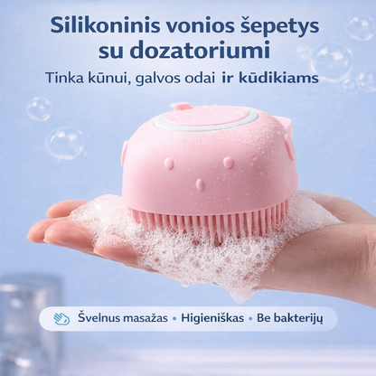 Silikoninis vonios šepetys su muilo dozatoriumi – švelnus valymas ir masažas kiekvieną dieną